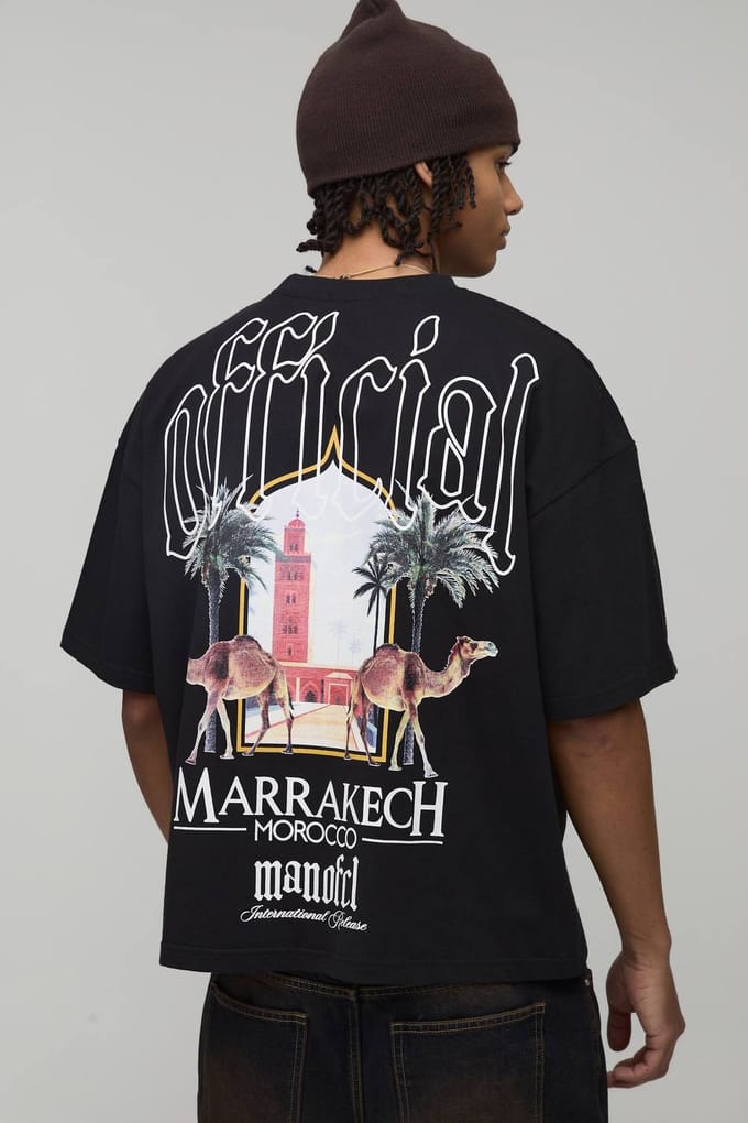 Oversized Boxy T-shirt Met Locatie Palmboom Print | Black | Size Medium