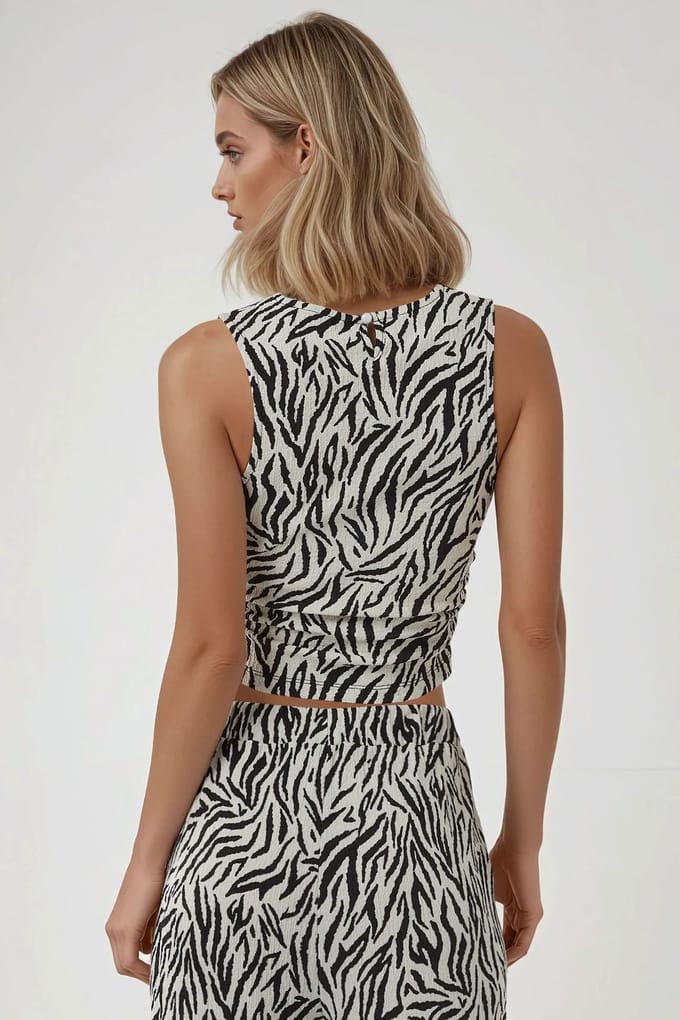 Slim Fit Zebra Print Crewneck Top