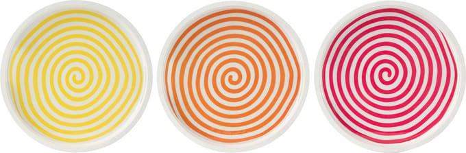 J-Line plateau Rond - hout - roze/oranje/geel - 3 stuks