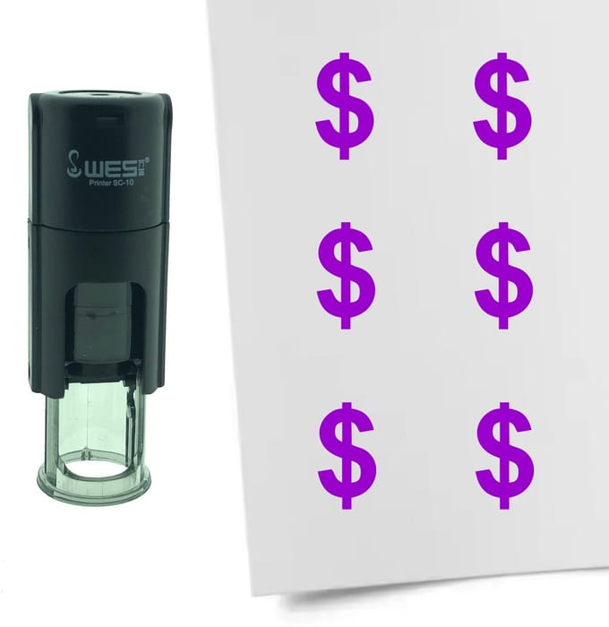 CombiCraft Stempel Dollar teken 10mm rond - paarse inkt