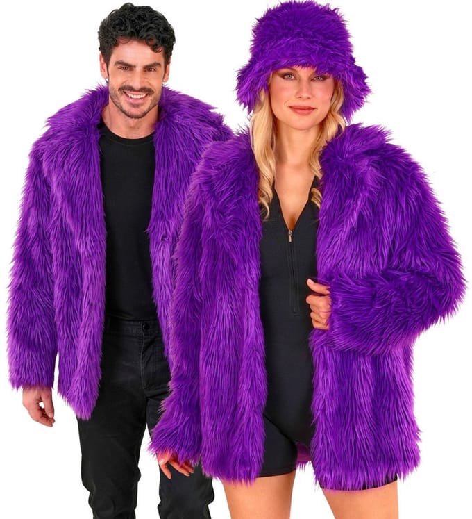 Bontjas Pluche Paars - Maat L-XL