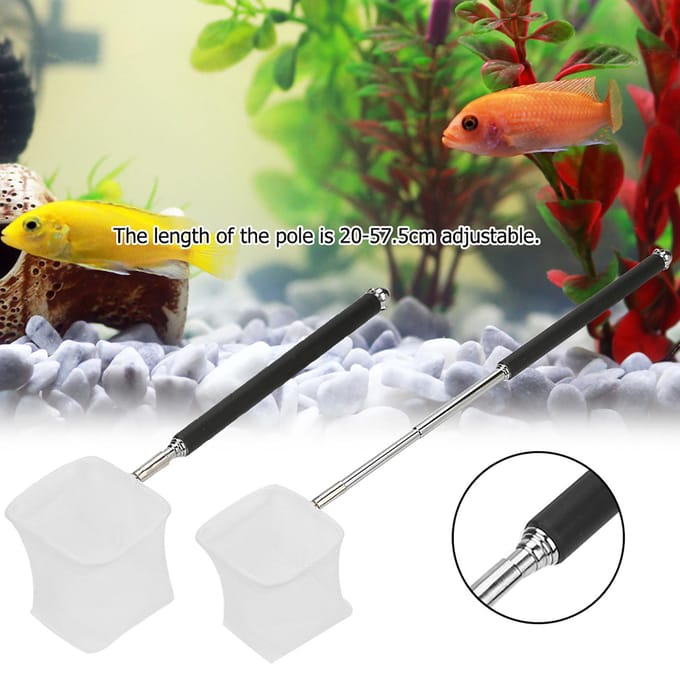 Verstelbare Mini Visnet Stang voor Aquarium Tank Garnalen 20-57.5cm Uitschuifbaar(Zwart Vierkant) white