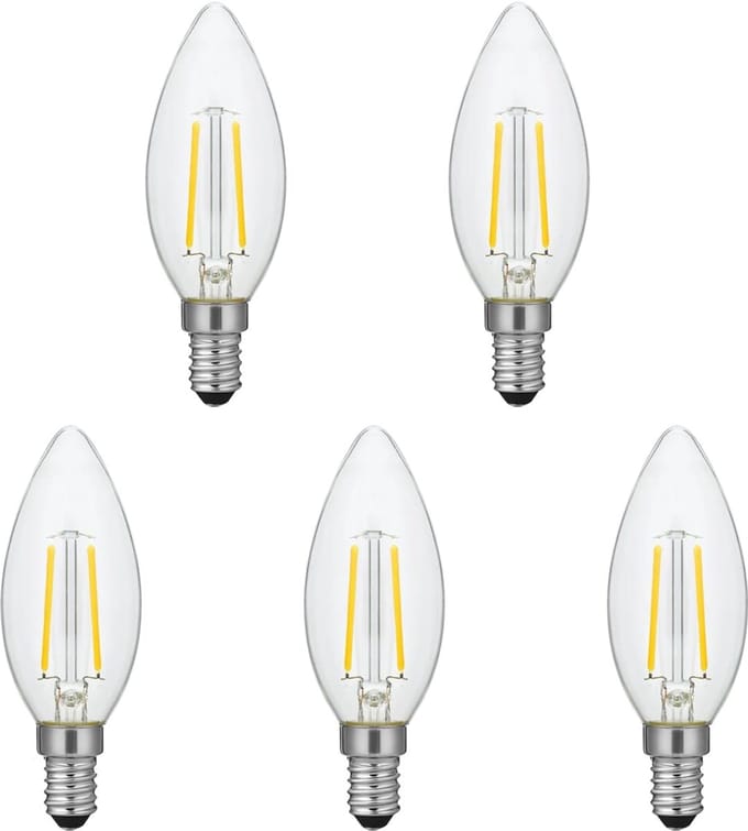 SPL E14 LED Lamp 2W Dimbaar - CRI 93 - Extra Warm Wit - 2500K - LED Filament Kaars C35 - Vervangt 16W - 5 Stuks