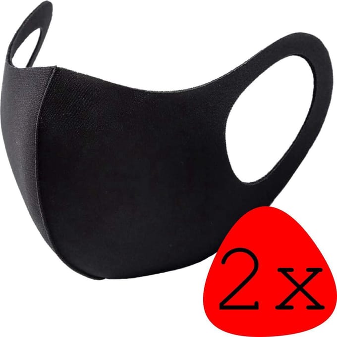 Wasbaar Mondkapje Zwart Wasbaar Mondmasker Elastisch Mondkapjes - 2 stuks