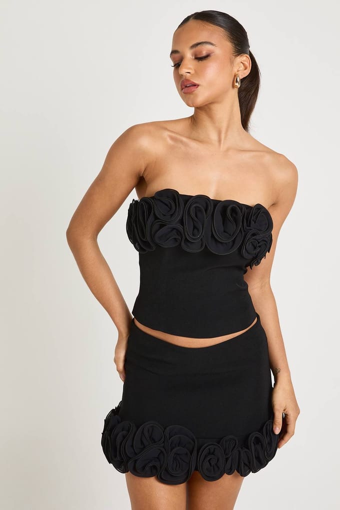 boohoo Dames Rosette Versiering Bandeautop | Black | Maat: 12