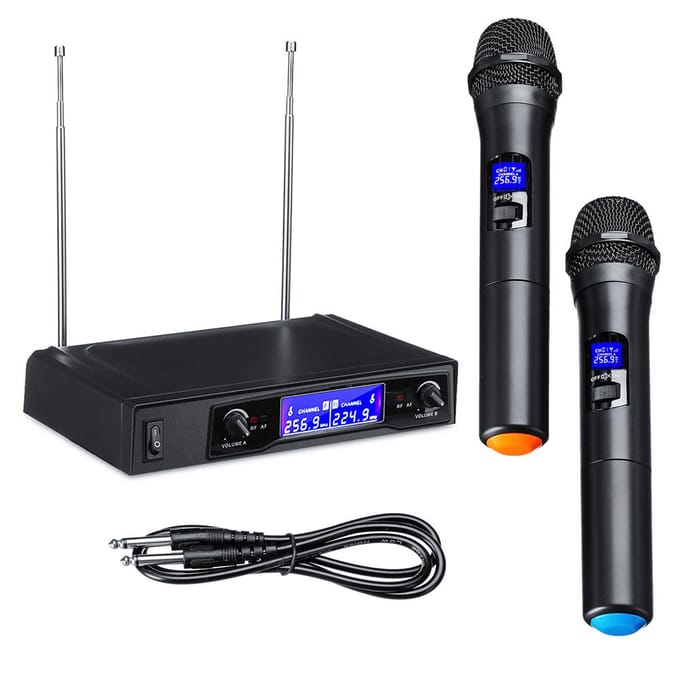 Karaokemicrofoons UHF Professionele draadloze dubbele handheld microfoonsysteemset zwart