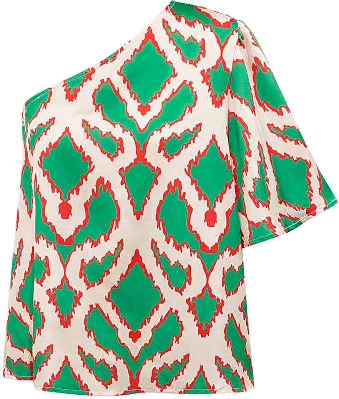 Moderne Een-Schouder Top met Geometrische Print - Groen - Maat M