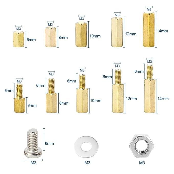 910 stuks M3 mannelijke vrouwelijke zeskant messing afstandhouder kit met schroefmoer en ring pcb moederbord 910 Pcs
