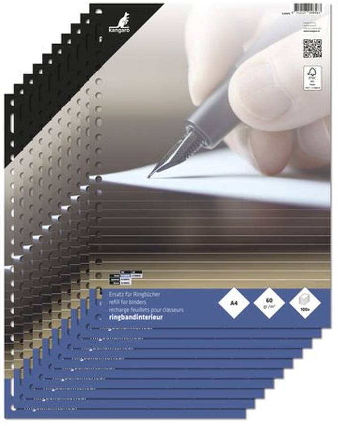 Kangaro ringbandinterieur A4 - lijn - 60 grams - 23-gaats - 10 sets - ringbandpapier