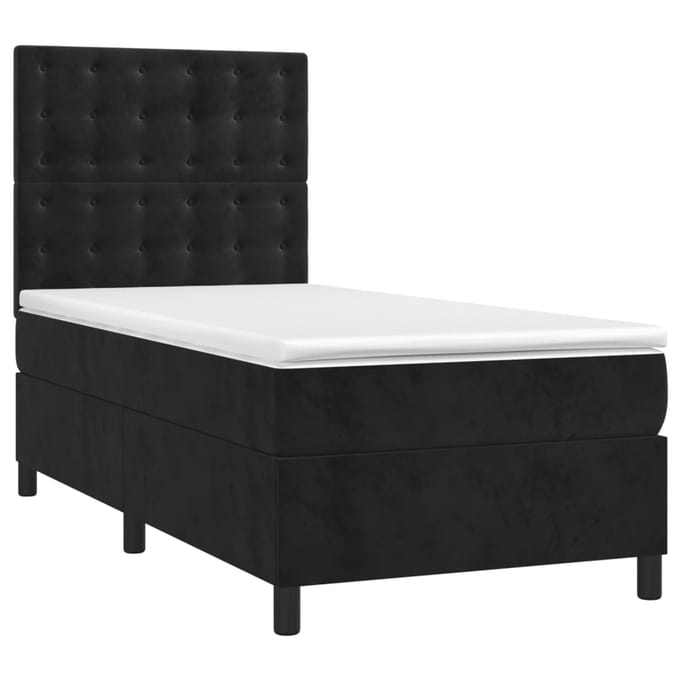 vidaXL - Boxspring - met - matras - en - LED - fluweel - zwart - 90x200 - cm