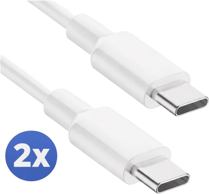 Evy24 USB-C naar USB-C Kabel 2 Meter - 2 Stuks - 60W Power Delivery Snellaadkabel - USB C Oplaadkabel voor iPhone 15/16, Samsung, iPad, MacBook - Wit