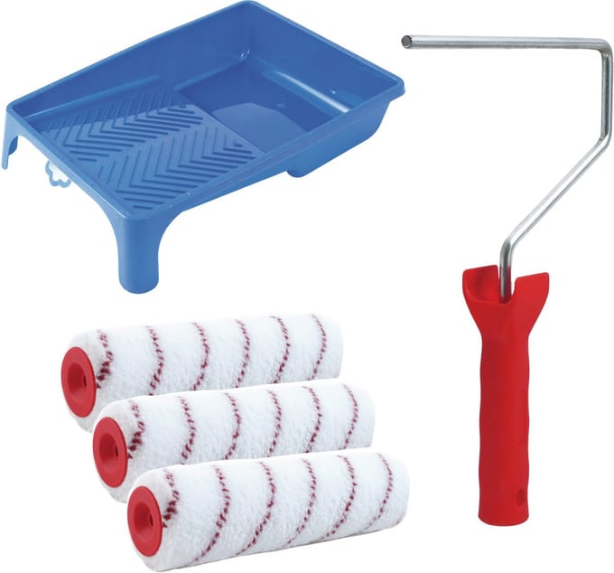 Sorex pluisvrije verfrollers schilderen set - met beugel en verfbak - 3x anti spat rollers - breedte 18 cm