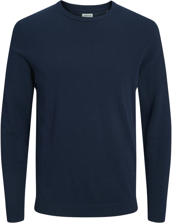 JACK & JONES Basic knit crew neck slim fit - heren pullover katoen met O-hals - blauw