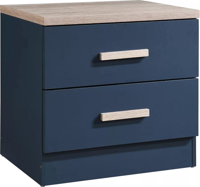 Vente-unique Nachtkastje met 2 lades - Blauw en houteffect - SKAIDO