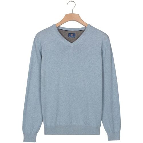 Baileys Trui Uni Color Cotton V-Neck Single Knit Soft Blue / male