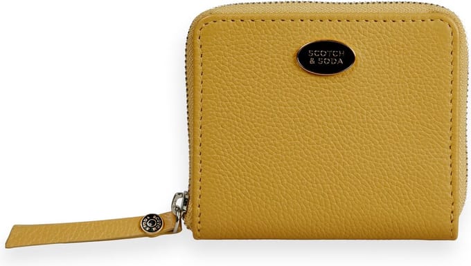 SCOTCH & SODA Leren Kaarthoes Leather Bill Fold Zip Wallet Sunset Yellow Geel