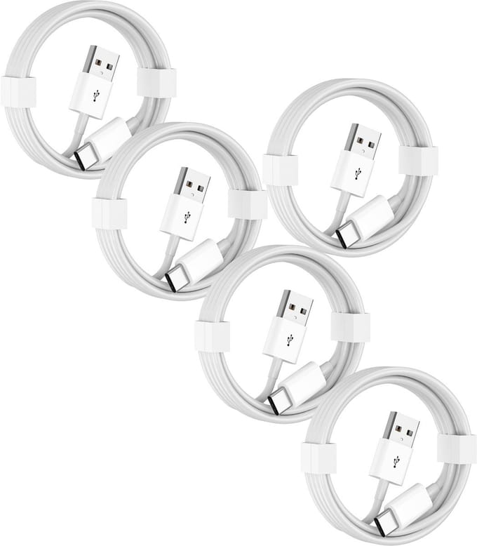 Viewr - USB-A naar USB-C kabel - 5 Stuks - 1 Meter - Oplader Kabel - Snel Lader