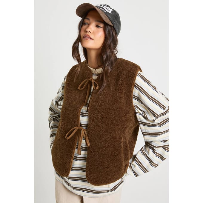 boohoo Dames Teddy Tie-detail gilet | Chocolate | Maat: 14
