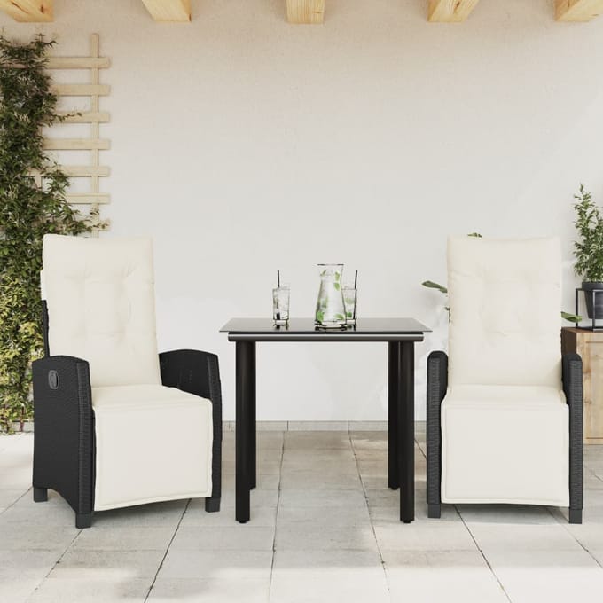 vidaXL - 3-delige - Tuinset - met - kussens - poly - rattan - zwart