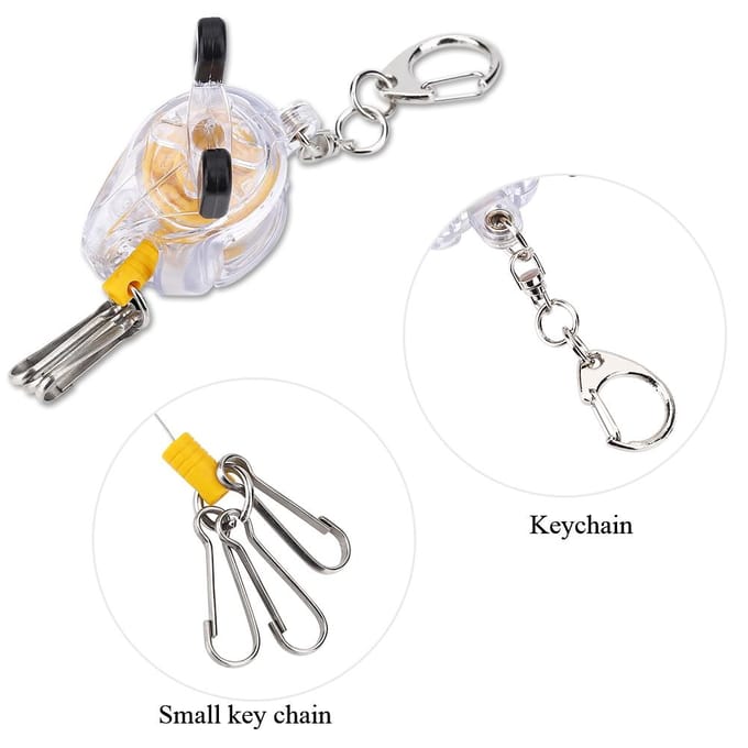 Porte-clés portable avec moulinet de pêche et boucle de verrouillage rétractable en fil d'acier black