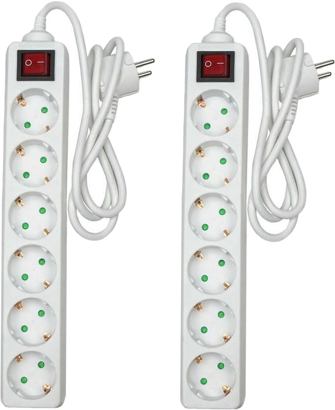 Benson Stekkerdoos 6-voudig - 2x - schakelaar - geaard - wit - 100 cm - stekkerdozen - verlengsnoeren