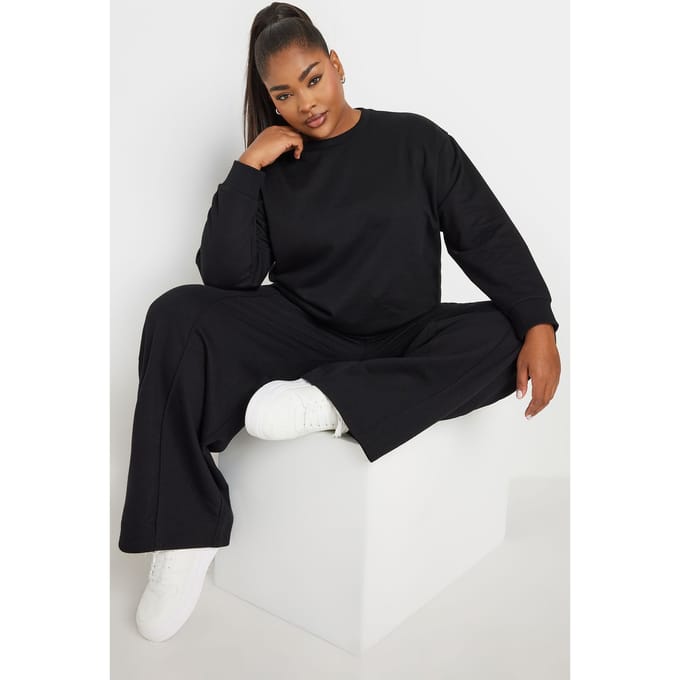 Yours Set Sweatshirt & Joggingbroek Van Katoenmix In Zwart Size Regular > 48