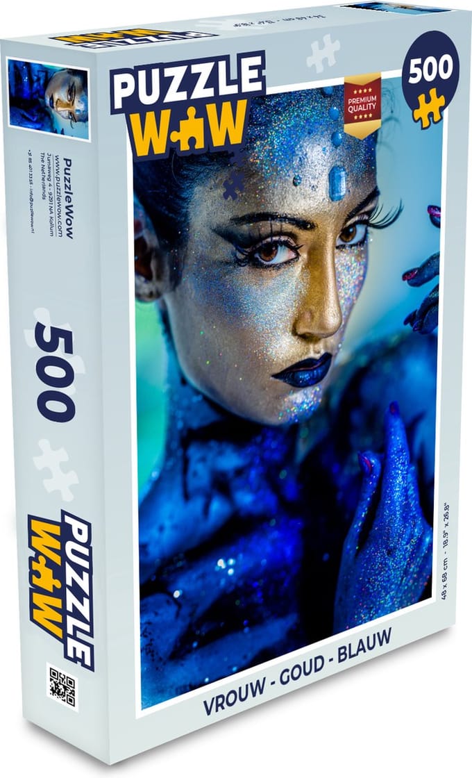Puzzel Vrouw - Goud - Blauw - Legpuzzel - Puzzel 500 stukjes