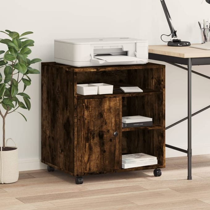 vidaXL - Printerkastje - met - wielen - 60x50x67 - cm - gerookt - eikenkleurig