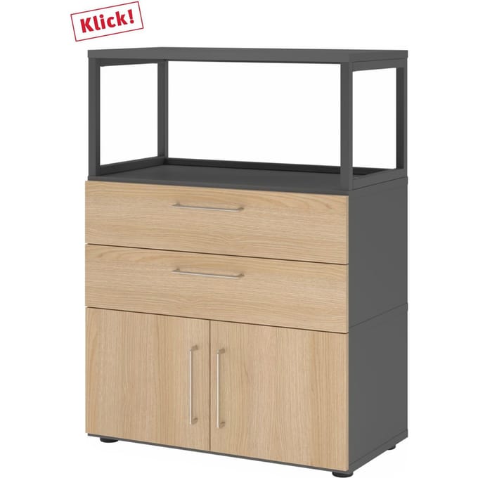 FlexWall | 3 OH | deuren + laden + frame | met verstelbare poten - Grafiet/Eiken