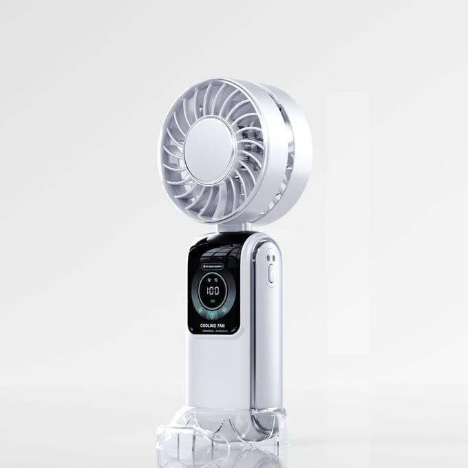 Handventilator - Mini Ventilator USB-C Oplaadbaar - 3600 mAh - Digitaal Display - 5 Snelheden - Krachtige Draagbare Ventilator - Wit