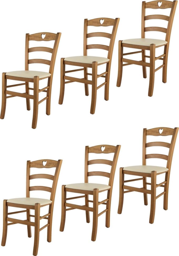 Tommychairs Cuore - Eetkamerstoelen - Set van 6 - Eikenhout - Kunstleer