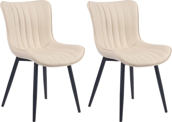 CLP Largo Set van 2 eetkamerstoelen - Zonder armleuning - Metaal frame - creme Kunstleer