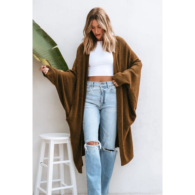 Tan Open Front Dolman Sleeve Duster Cardigan