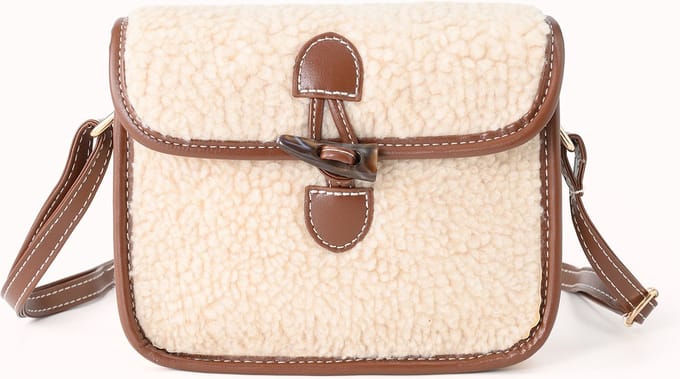 Nouka - Tas van teddy-stof met bruine details