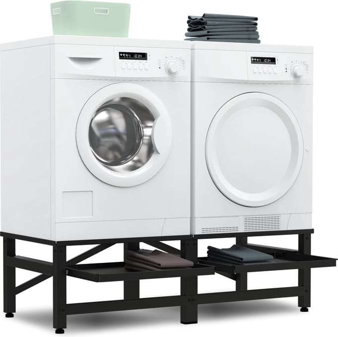 Bodo® - Wasmachine Verhoger - Dubbel - Kast - Ombouw uitschuifbare Plank - Zwart - 124x54x37cm