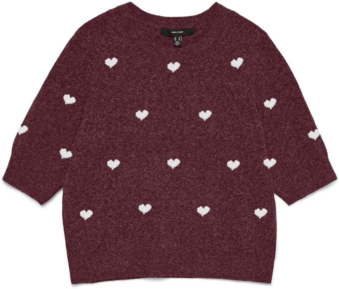 Vero Moda Trui Vmdoffy Intarsia 2/4 O-nk Pullover 10330793 Windsor Wine/w. White Hearts Dames Maat - S