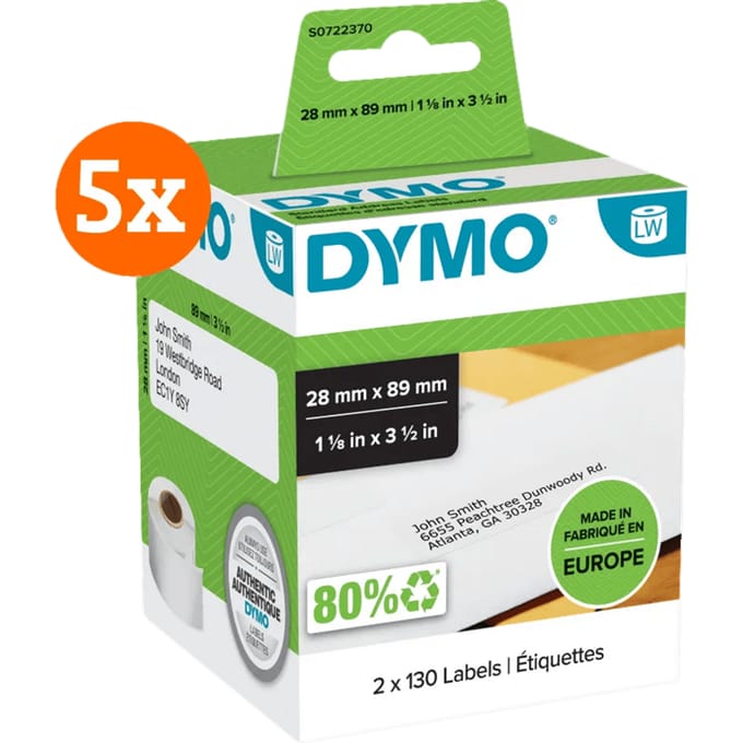 DYMO LabelWriter Adres Etiket 28 x 89 mm 260 stuks 5-pack