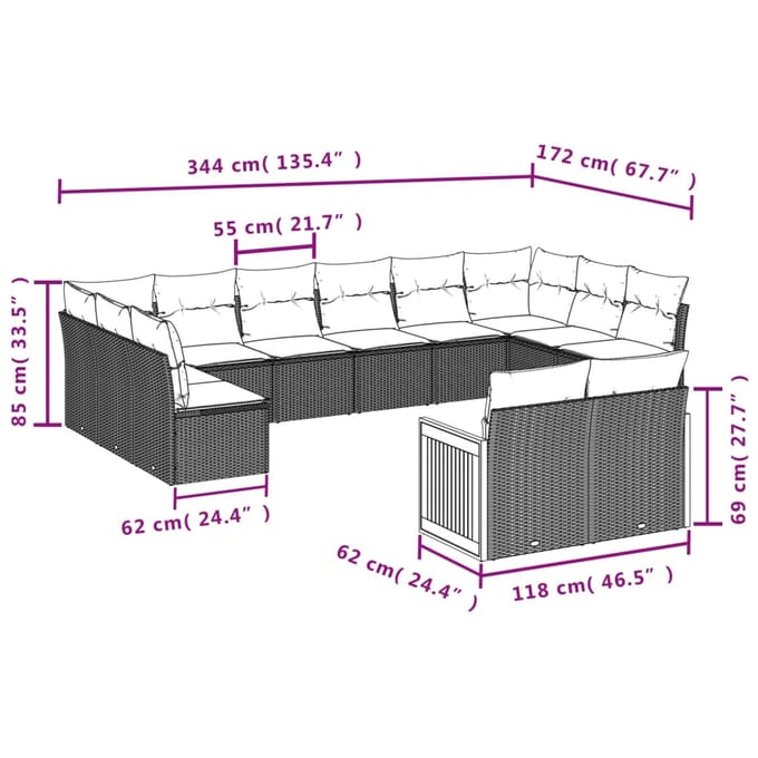vidaXL - 12-delige - Loungeset - met - kussens - poly - rattan - beige