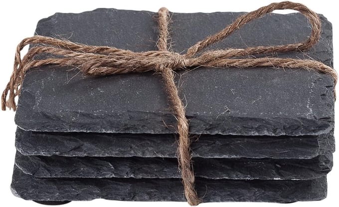 Glasonderzetters Leisteen Vierkant - 10 x 10 cm - Set 4 stuks