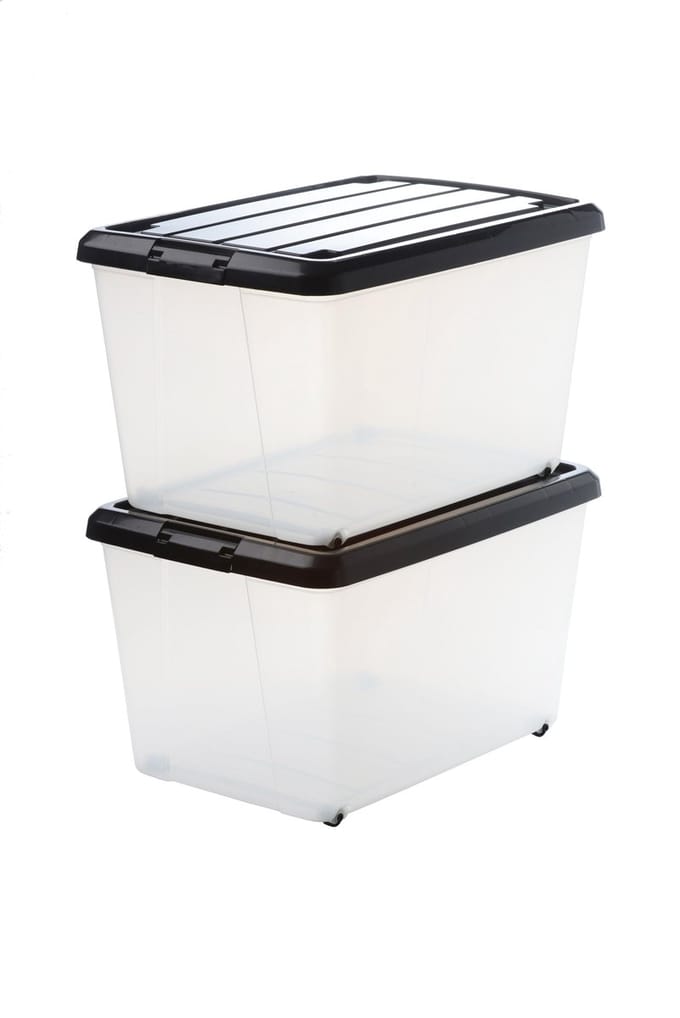 IRIS Rollerbox Opbergbox - 50L - Kunststof - Transparant/Zwart - Set van 2