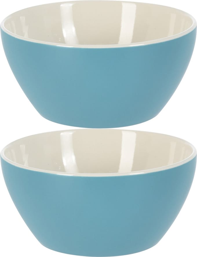 Excellent Houseware Soepkommen/schaaltjes - 2x - Acapulco - porselein - D14 x H6.5 cm - blauw