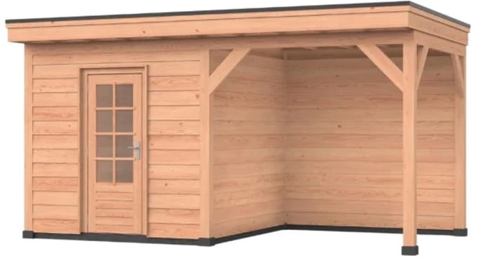 Douglas overkapping, 600 x 300, Met achterwand en schuur, Westwood Comfort Basic
