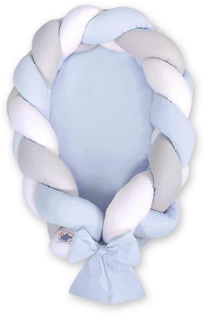 Gevlochten babynest 2 in 1 - wit-grijs-blauw