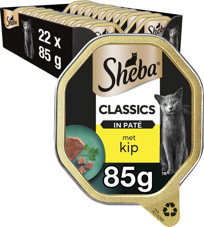 Sheba Kattenvoer - Classic Paté - Natvoer - Kip - kuipjes 22x85g