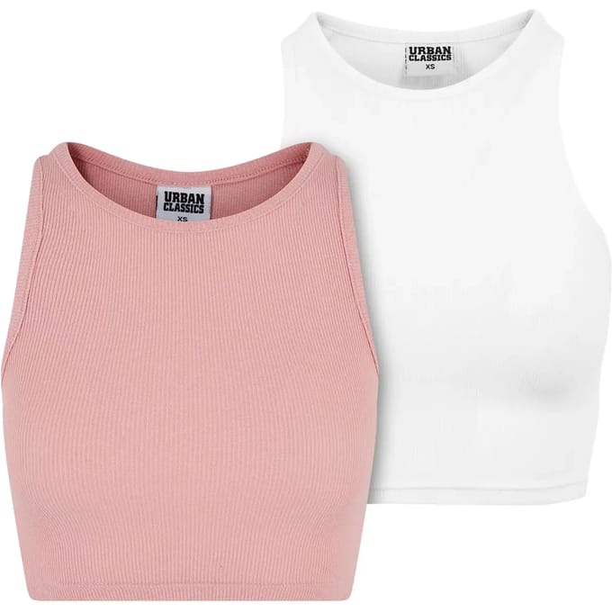 Urban Classics - Rib 2-Pack Crop top - 3XL - Roze/Wit
