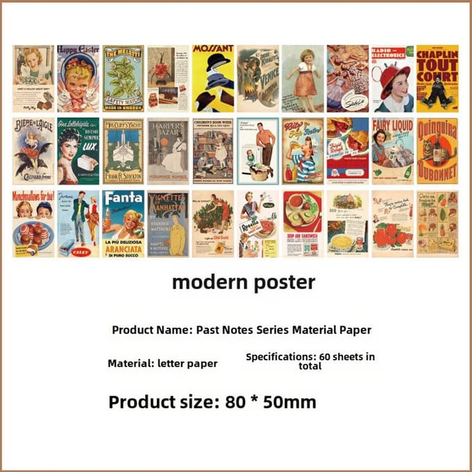 Carnet d'autocollants Rétro Notes Passées - Mignon & Non Adhésif, 60 Feuilles Papier Scrapbooking