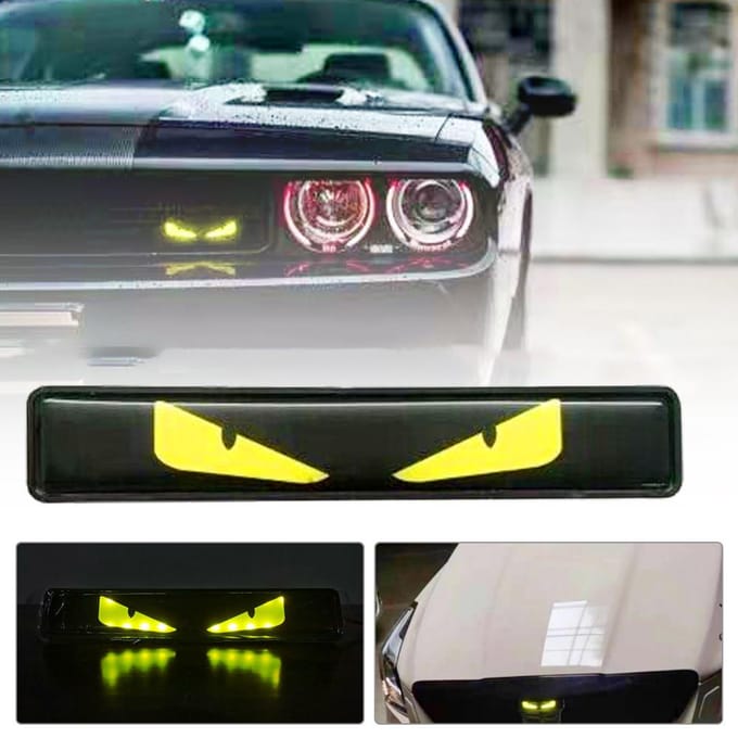 1x Badge de calandre avant de voiture, autocollant lumineux, emblème lumineux LED, œil de démon black
