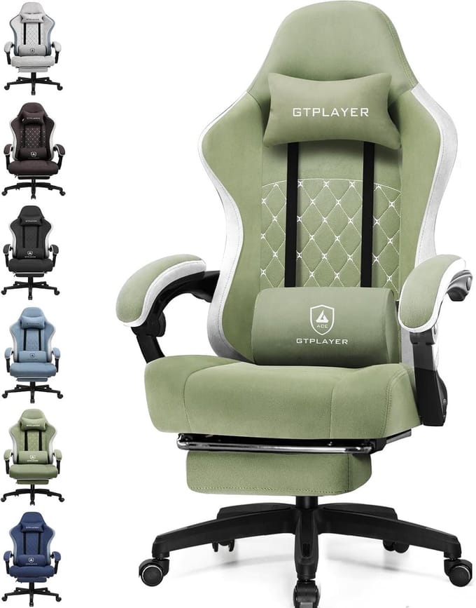 GTPLAYER - Gamingstoel Ergonomisch - Met Veerzitkussen en Voetensteun - Groen