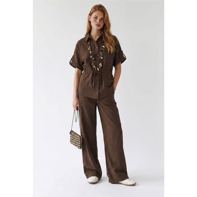 Katoenen Poplin Overhemd en Brede Pijpen Broek Set