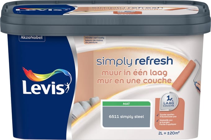 Levis - Simply Refresh Muur In Een Laag - Simply Steel - 2 L